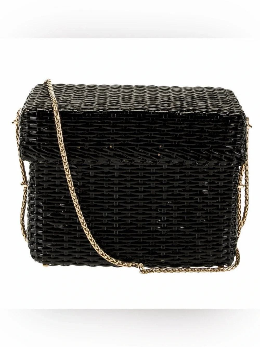 Authentic RARE in this condition CHANEL Black Wicker Crossbody Bag w GOld chain